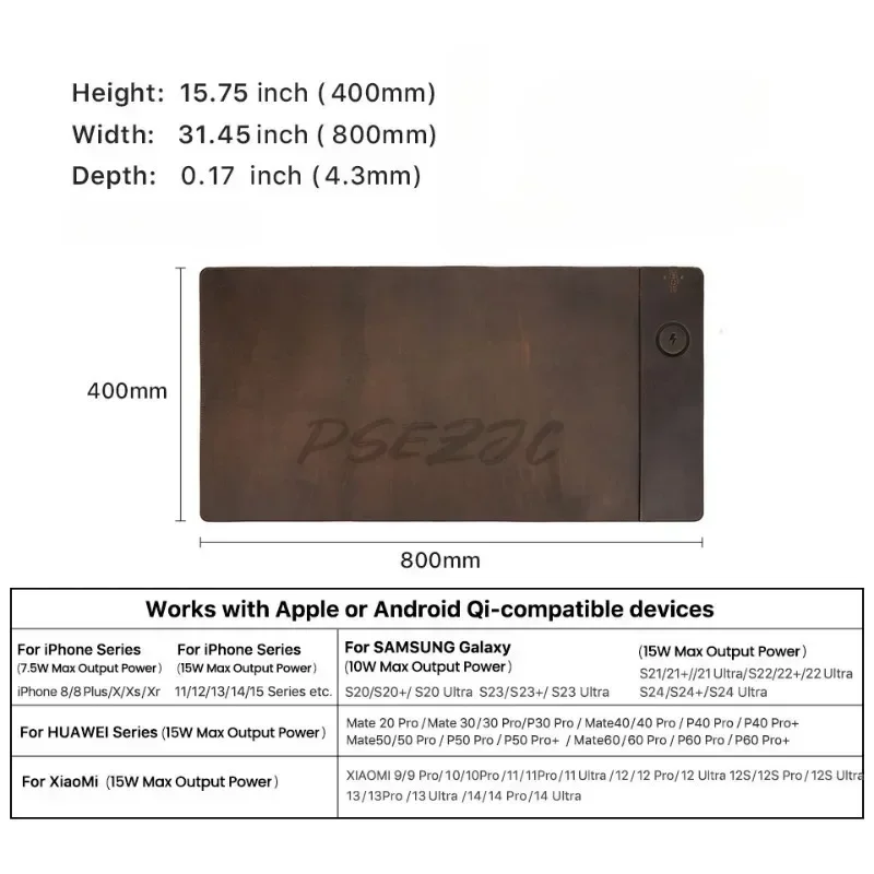 Vintage Cowhide Mouse Pad with - Mouse Charging Pad 评论和价格